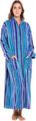 Women's Plush Long Zip Up Robe - Thick Fleece Stripe, Plus Size