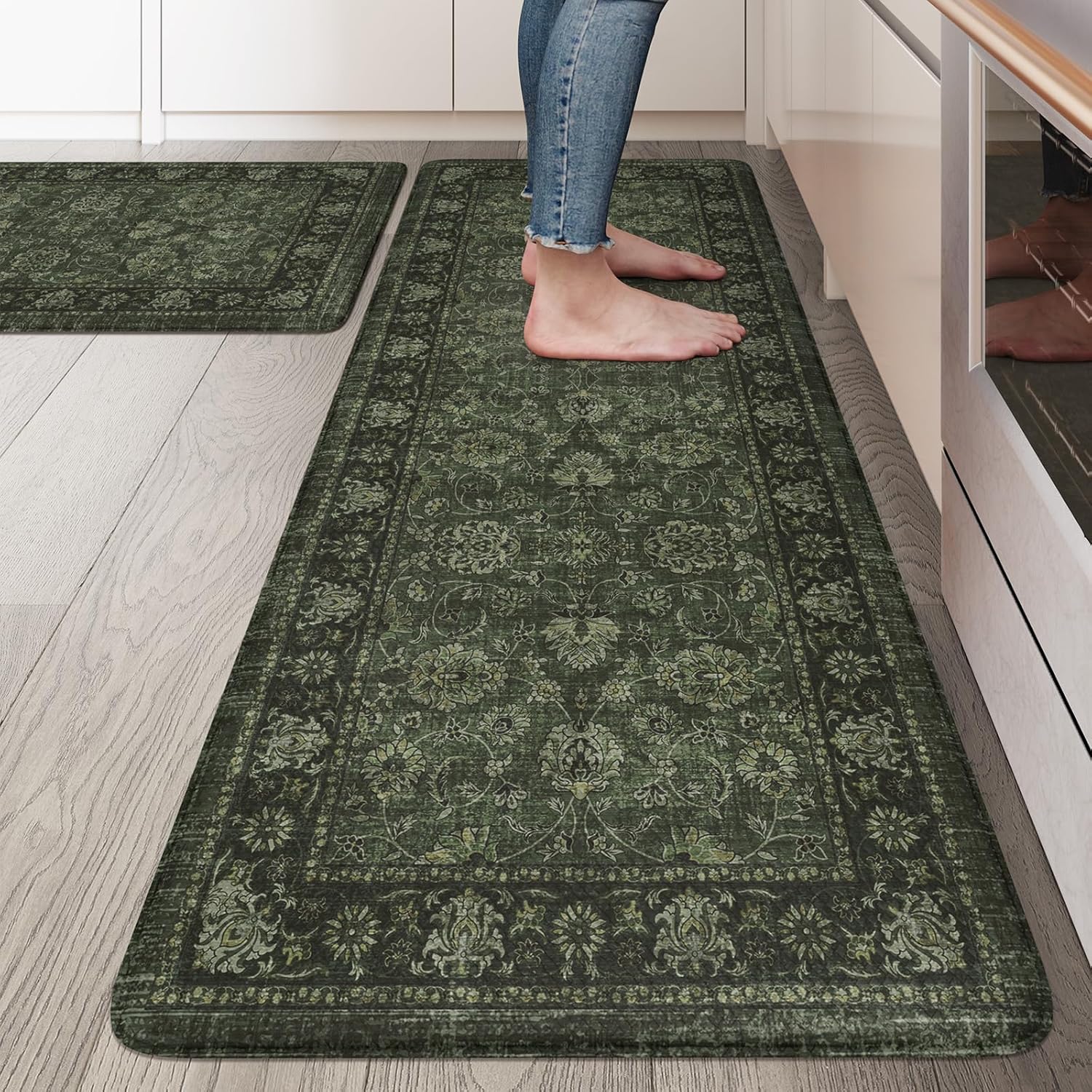 KIMODE Kitchen Mats Cushioned Anti Fatigue Boho Distressed Set