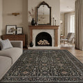 Machine Washable Black Area Rug 8x10 - Non Slip Vintage Low Pile