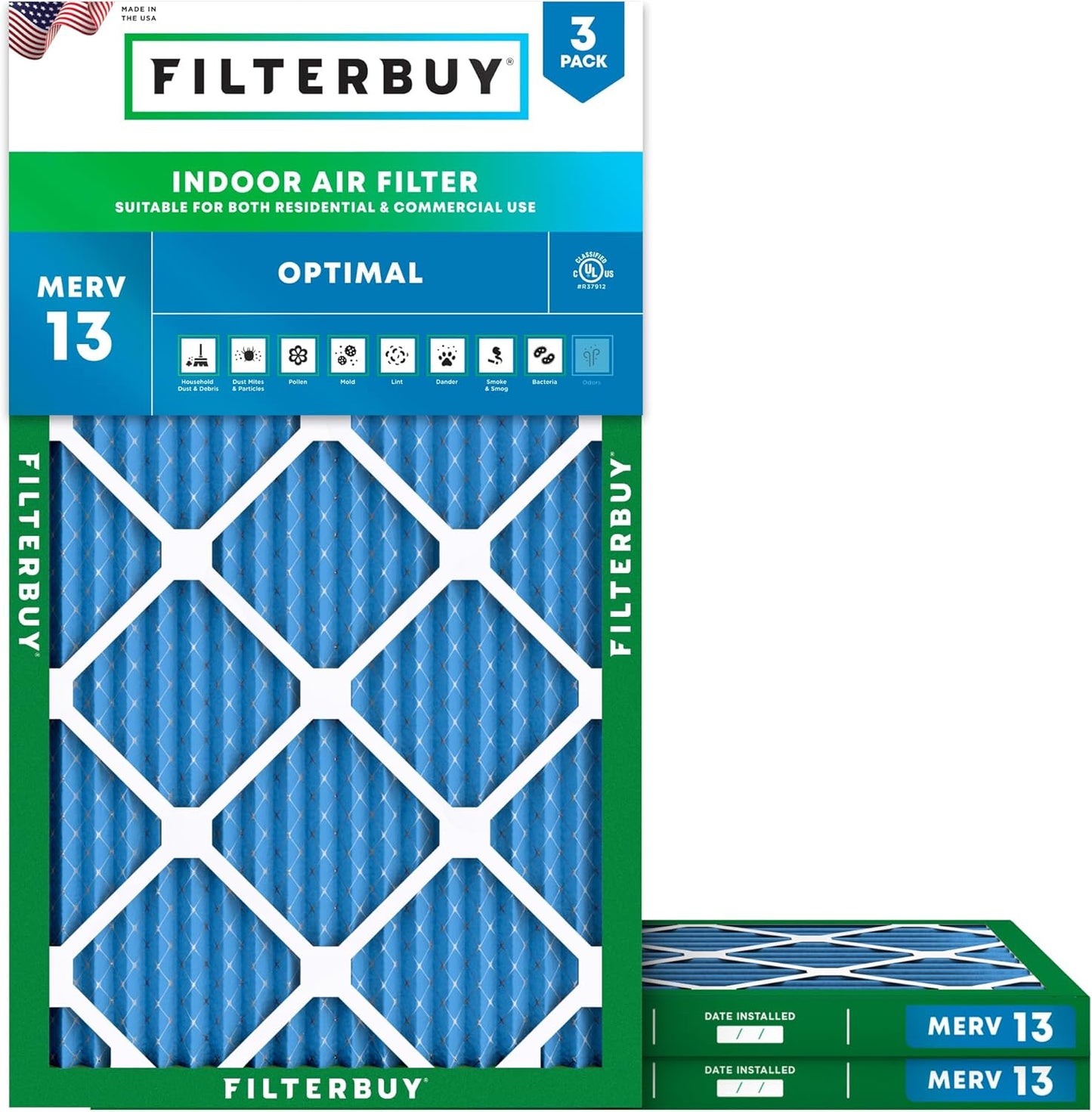 Filterbuy 14x24x1 Air Filter MERV 13 for Smoke & Allergy Defense