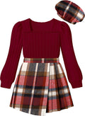 NECIOUS Girls Skirt Set Square Neck Puff Sleeve Top and Plaid Skirt