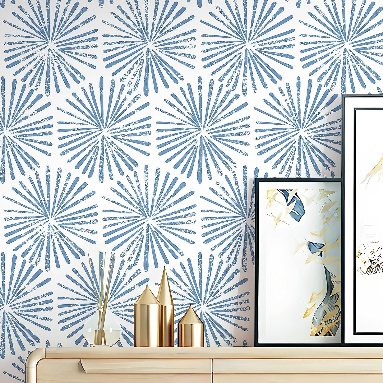 Blue and White Geometric Peel and Stick Wallpaper for Home Decor