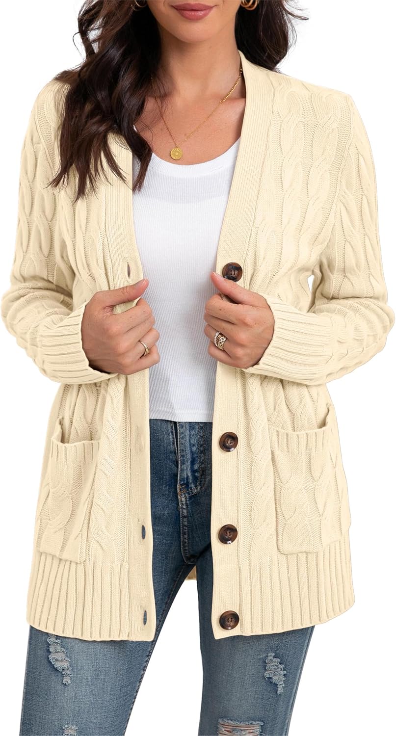GRECERELLE Women's Long Sleeve Loose Knit Cardigan Sweater