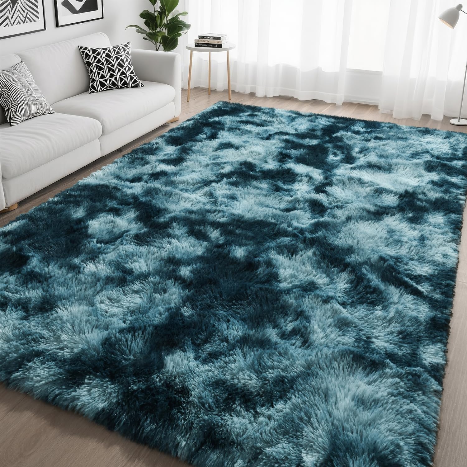 Ultra Soft Peacock Blue Area Rug for Living Room and Bedroom
