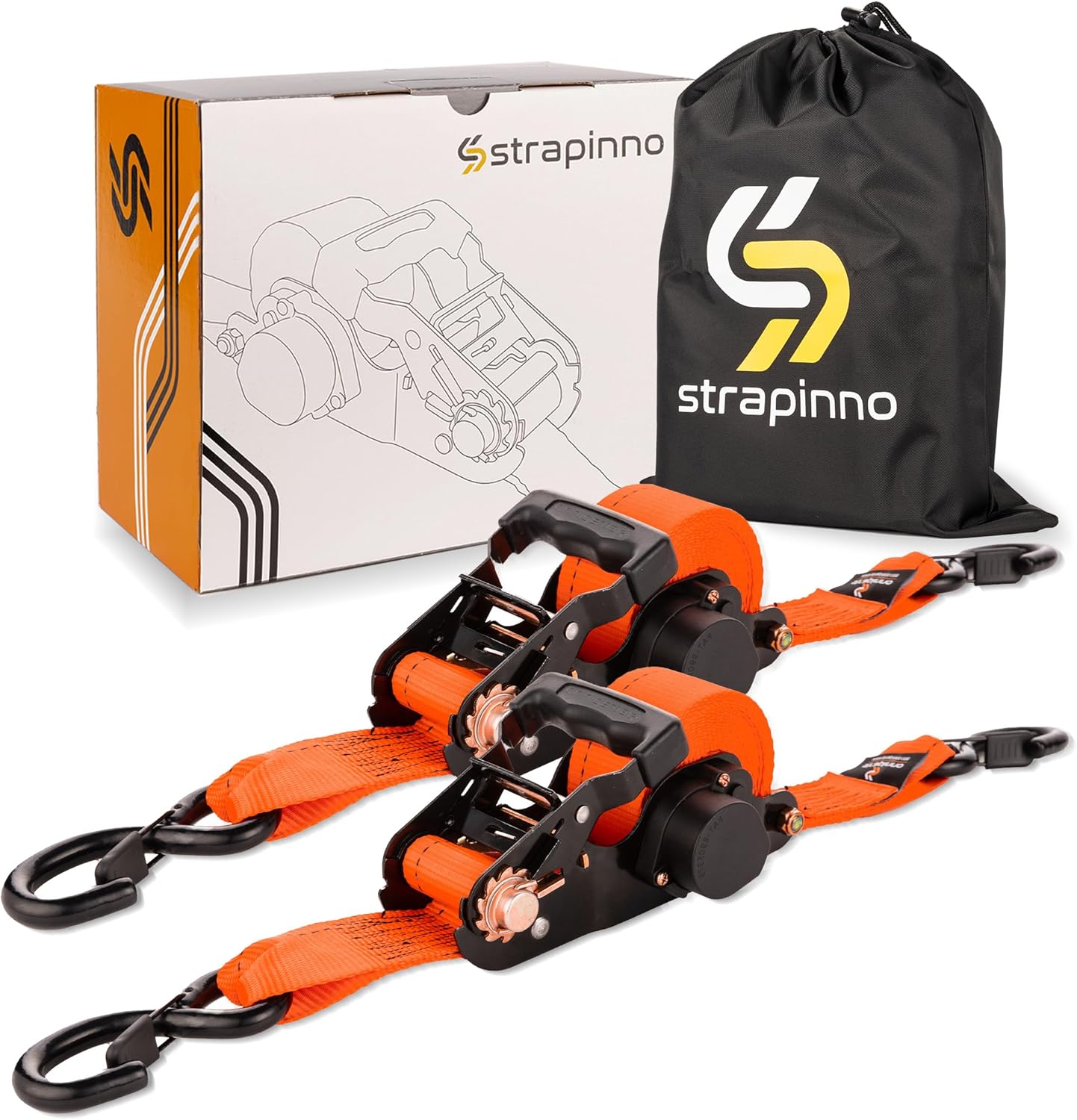 Strapinno 2PCs Heavy Duty Ratchet Tie-Down Straps for Cargo