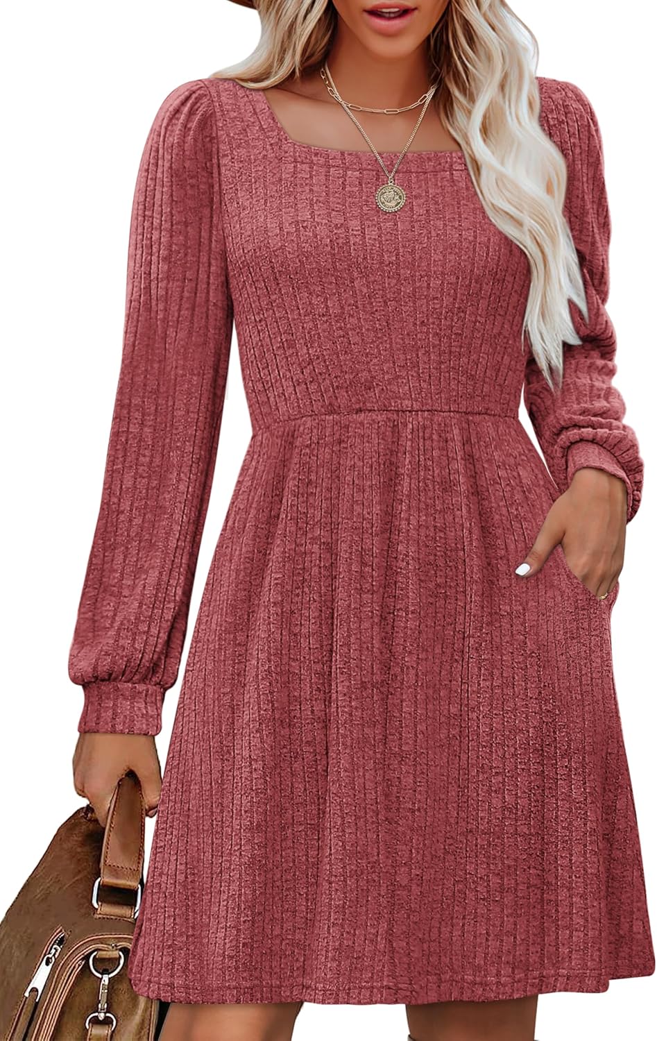 OFEEFAN Womens Knit Sweater Dress with Pockets for Style