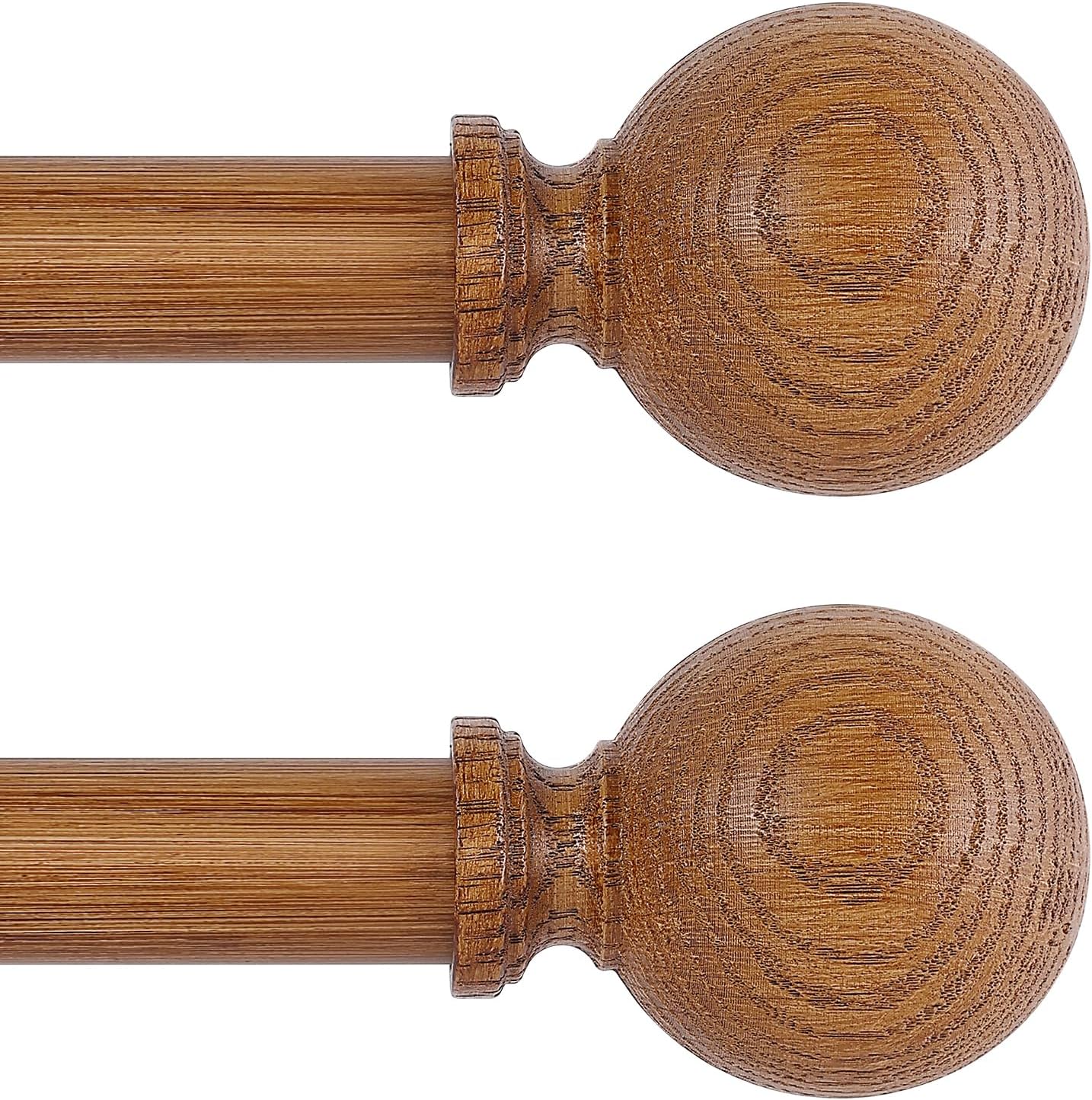 2 Pack Wood Curtain Rods for Windows 66 to 120 Inch - Rustic Style