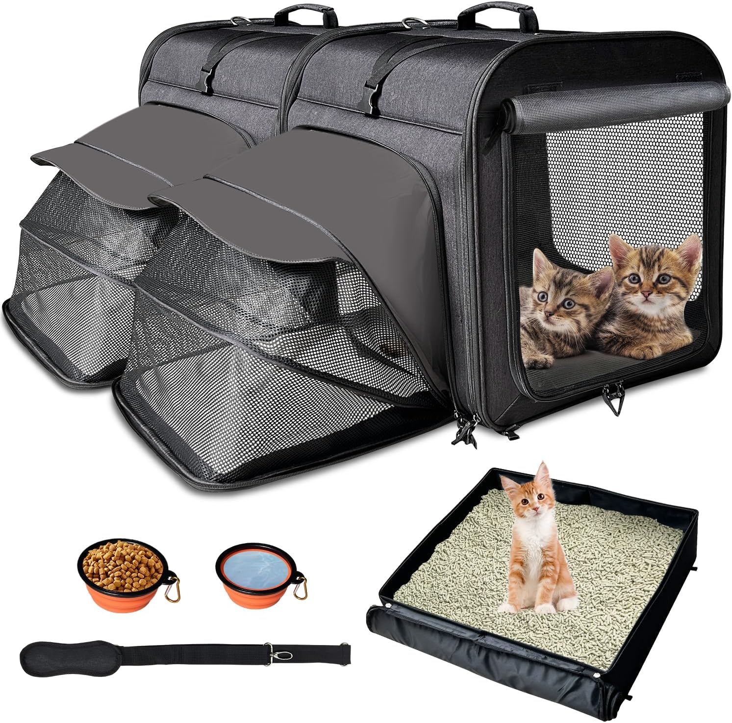 Large Cat Carrier with Litter Box for Travel and Comfort