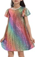 Girls Sequin Midi Dress with Short Flutter Sleeves - Sparkly Party