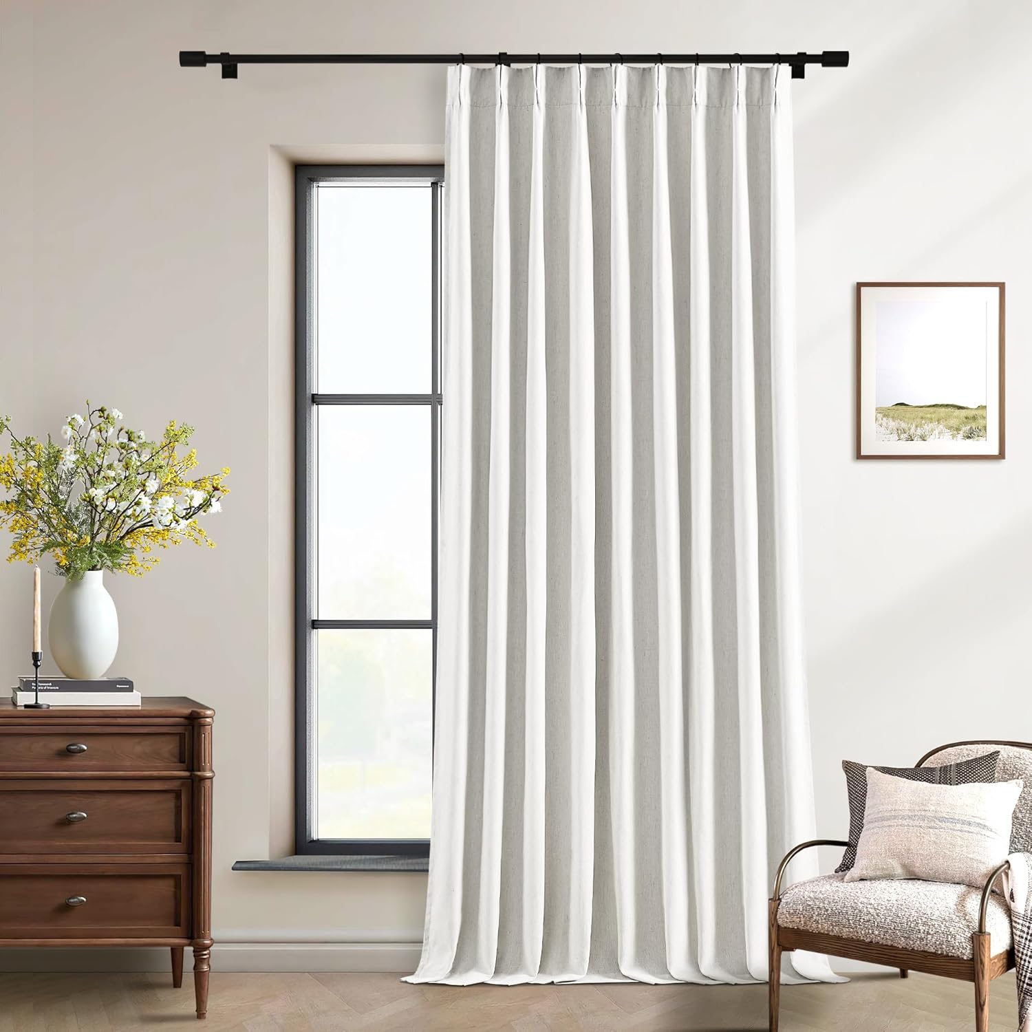 Extra Wide Blackout Linen Curtains 84 Inch Length for Living Room