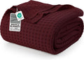 Utopia Bedding Burgundy Cotton Waffle Blanket Queen - Soft, Breathable