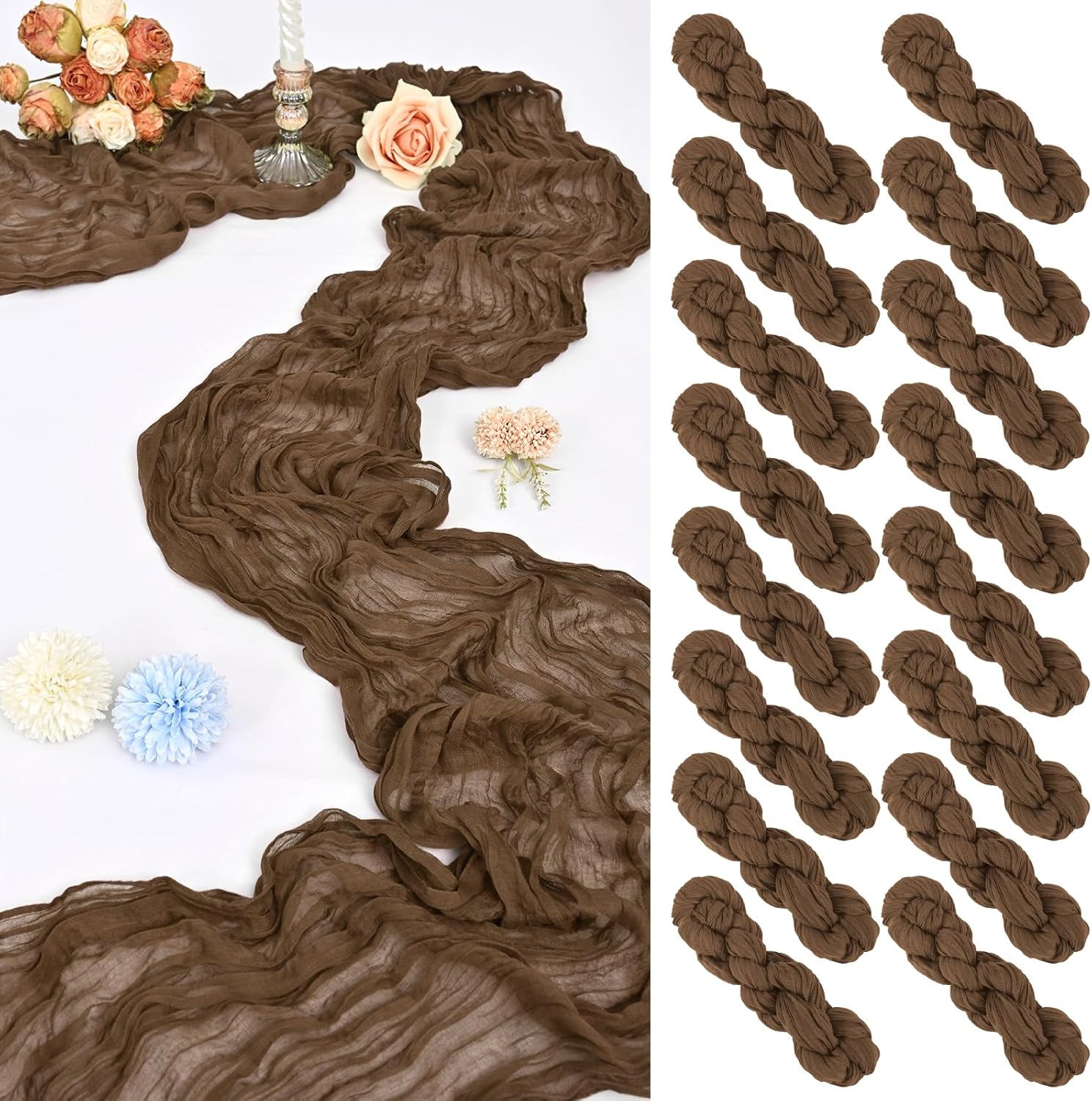 16 Pack 10Ft Cheesecloth Table Runner for Rustic Weddings