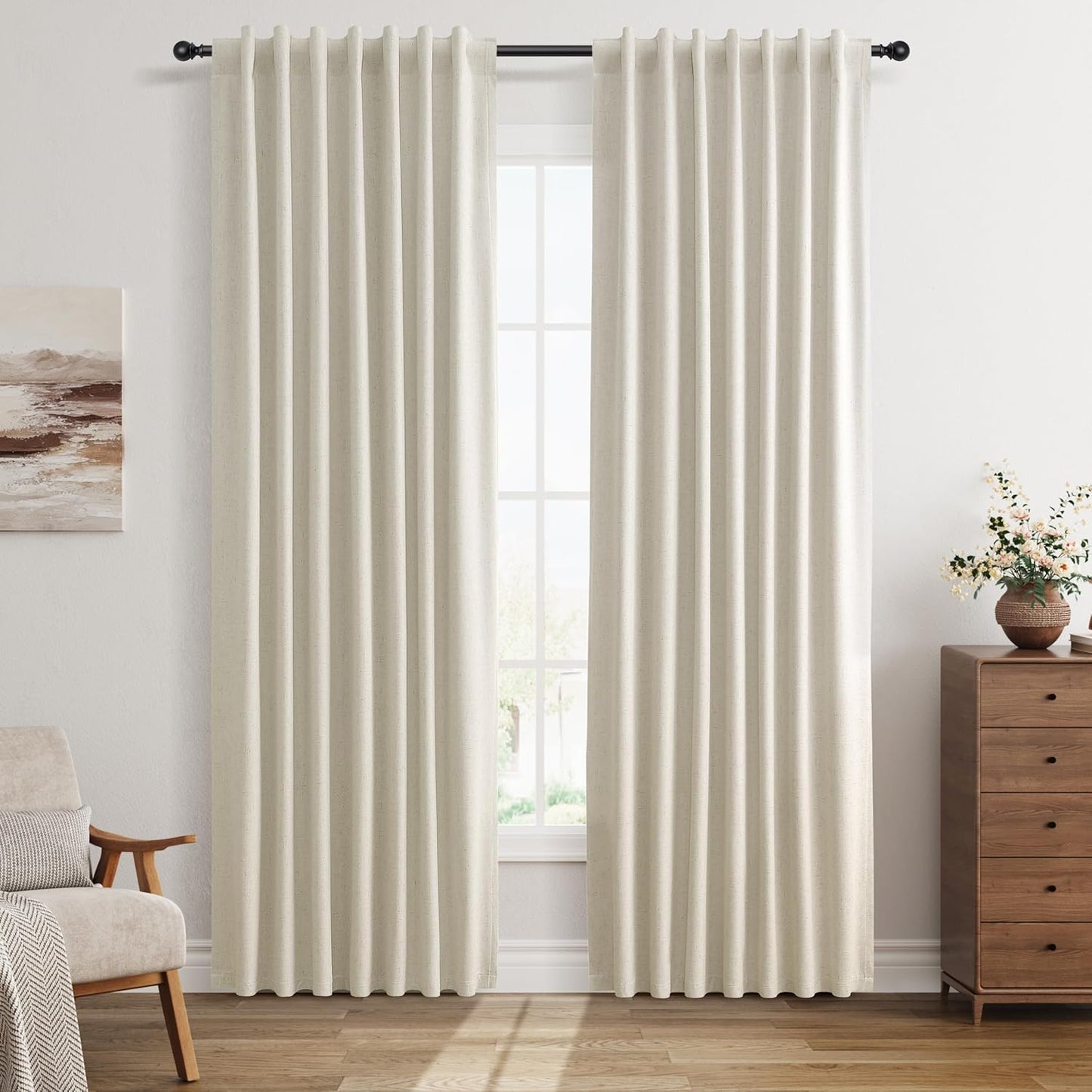 Guken Linen Blackout Curtains for Living Room and Bedroom