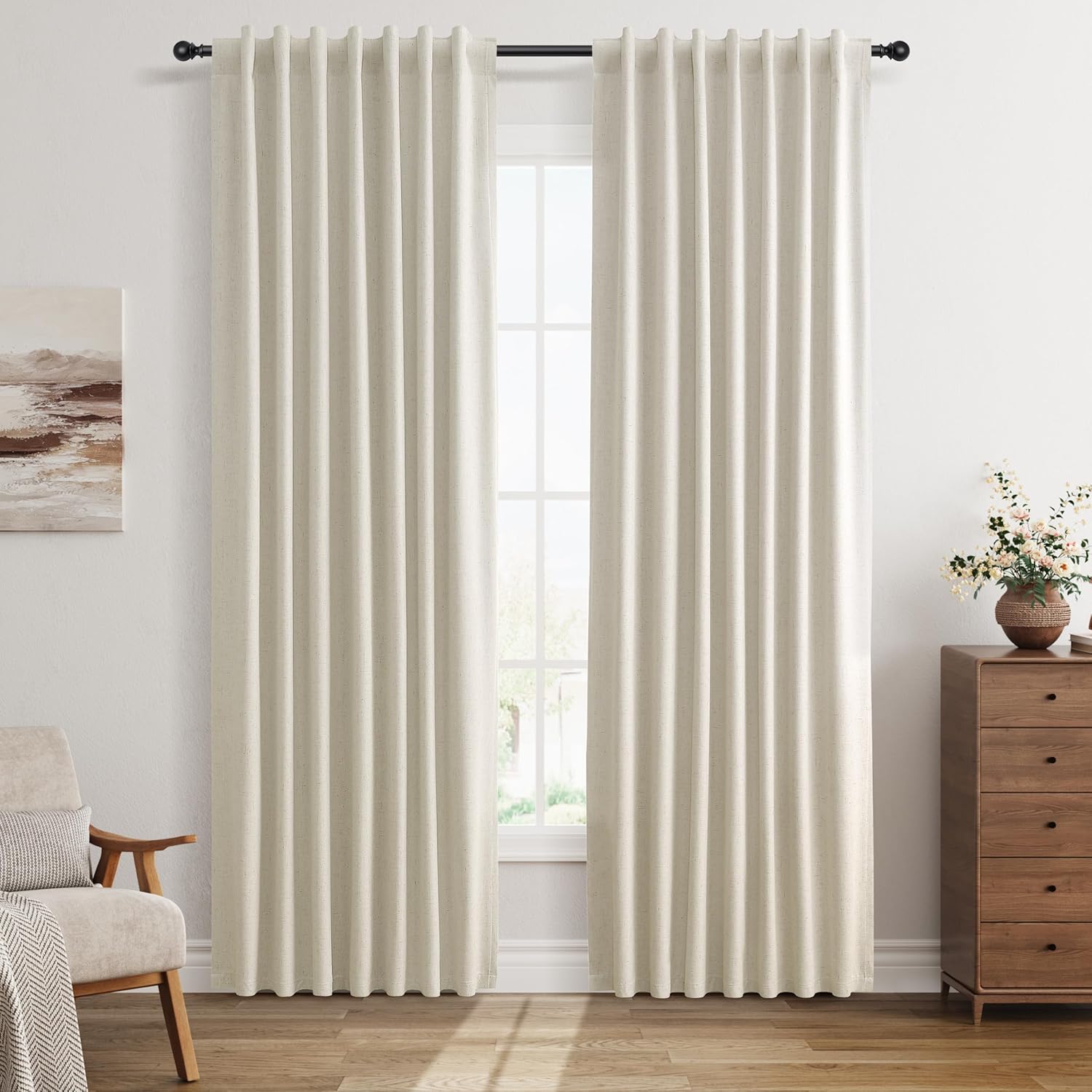 Guken Linen Blackout Curtains for Living Room and Bedroom