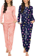 2 Pack Women's Long Sleeve Pajama Set with Jogger Pants - Soft