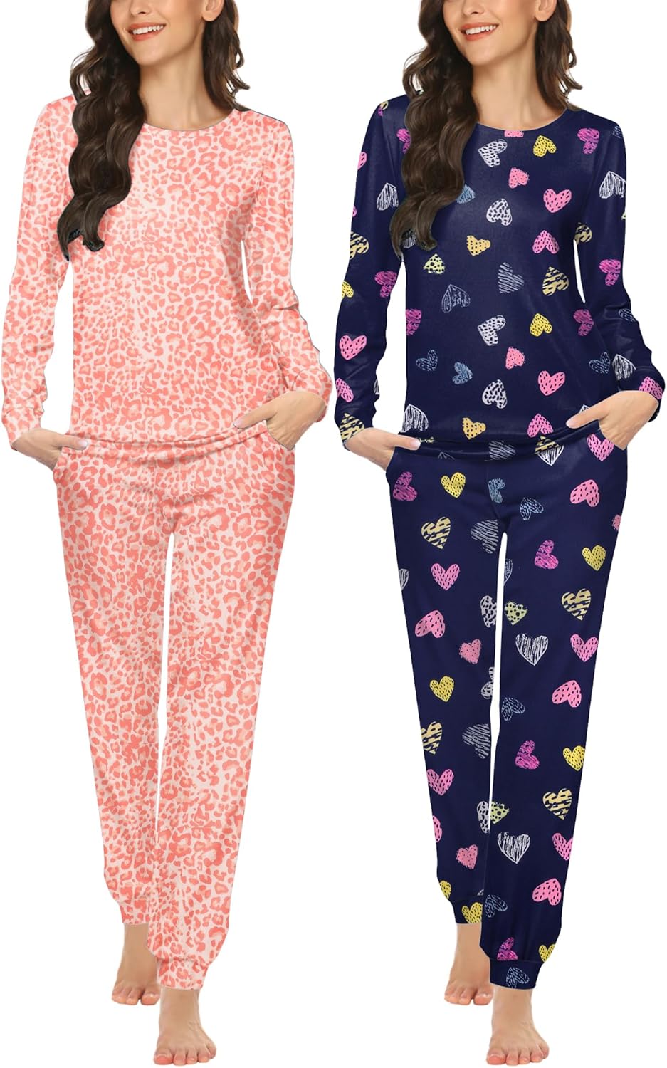 Ekouaer Women's Pajama Set with Long Sleeve Top and Jogger Pants