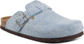Women's Suede Clogs with Buckle Straps - Cork Footbed Comfort