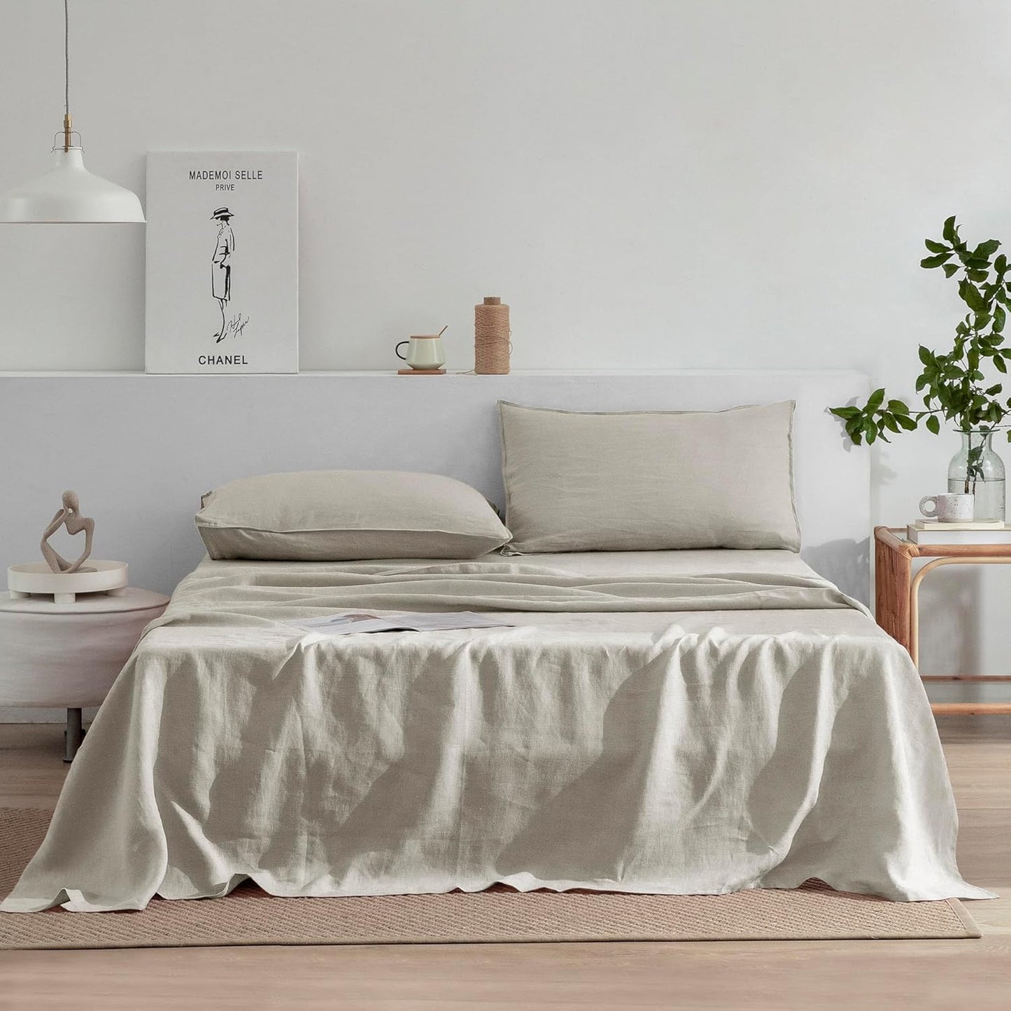 EVERLY Linen Sheets Set King Size for Hot Sleepers Comfort