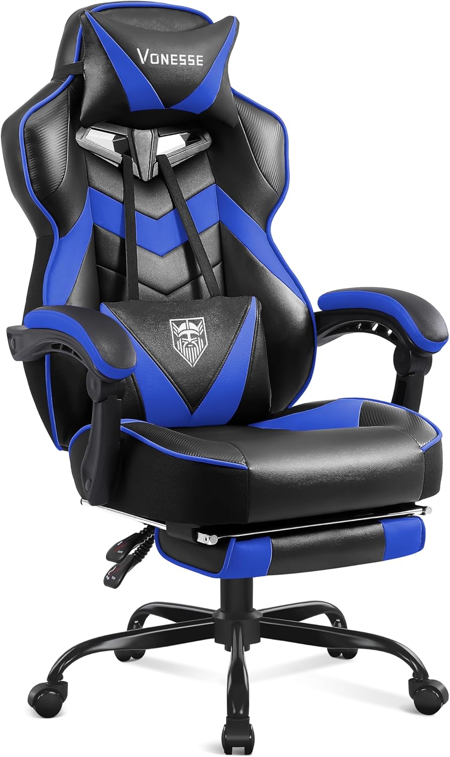 Vonesse Gaming Chair with Footrest and Massage for Comfort