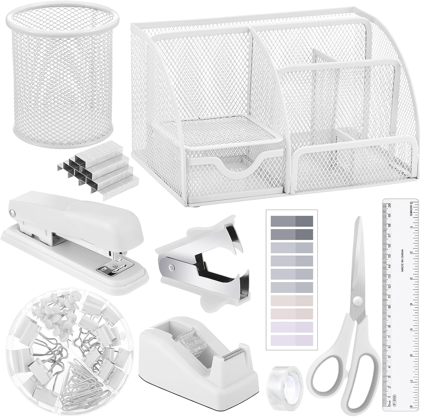 White Desk Organizer Set - 11 Accessories for Stylish Office Organization
