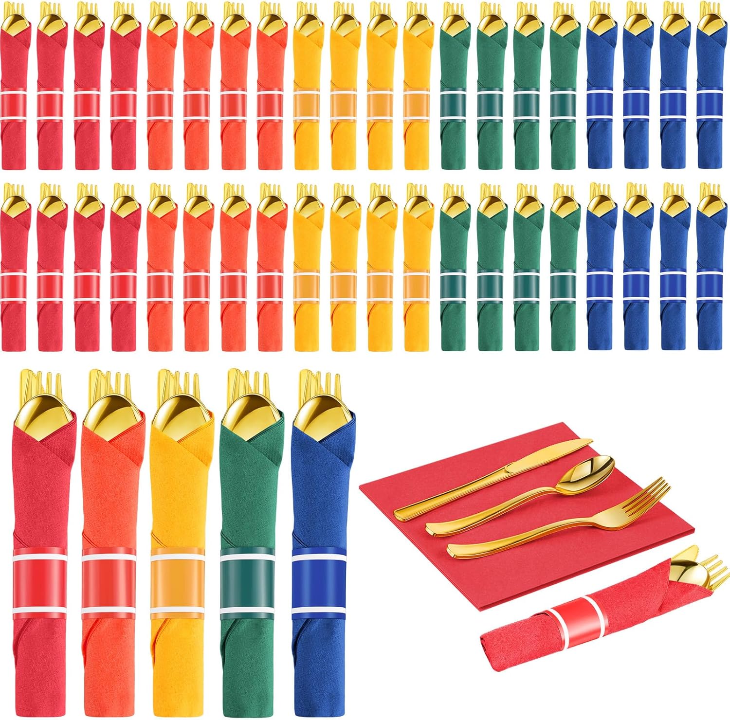 Pre-rolled Gold Plastic Cutlery Set for Colorful Parties