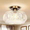 Semi Flush Mount Ceiling Light Large Antique Bronze Glass Fixture