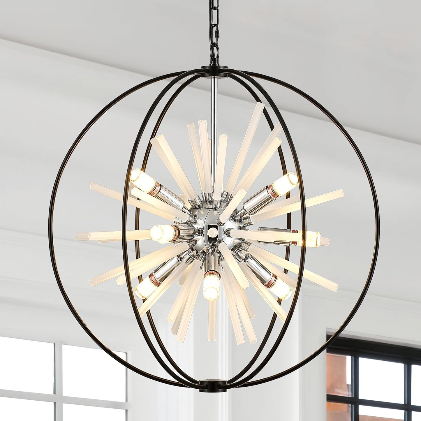 23.6 Black Chrome 12-Light Globe Sputnik Chandelier for Home