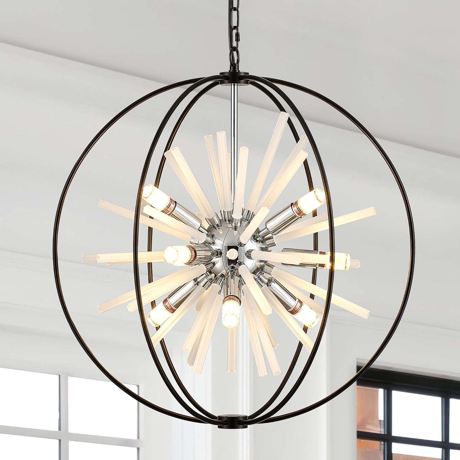23.6 Black Chrome 12-Light Globe Sputnik Chandelier for Home