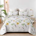 Dinjoy Floral Quilt Set Queen Sage Green Yellow - Lightweight