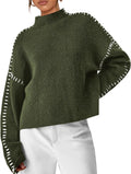 Womens Chunky Knit Mock Neck Sweater - Oversized Fall Pullover