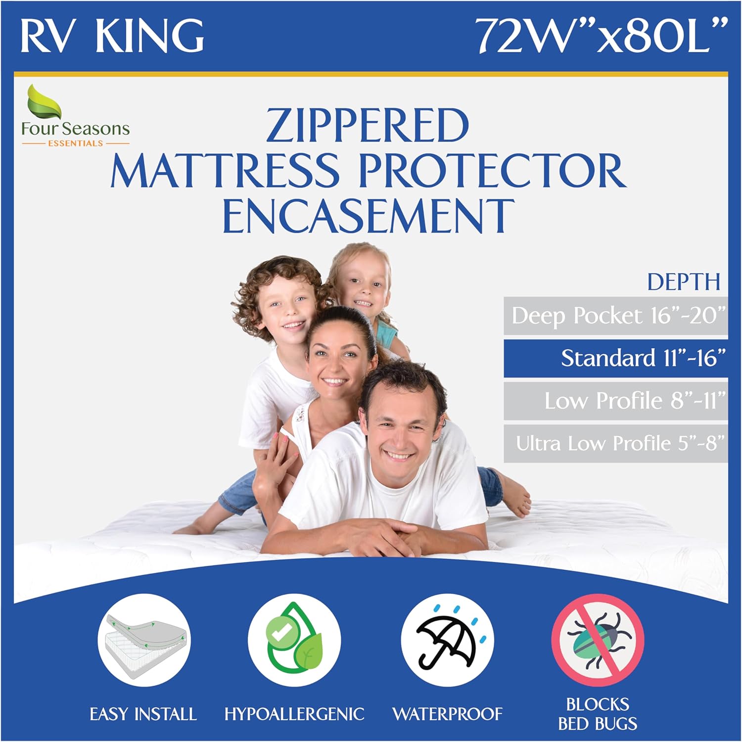 RV King Zippered Mattress Protector - Waterproof Hypoallergenic Cover