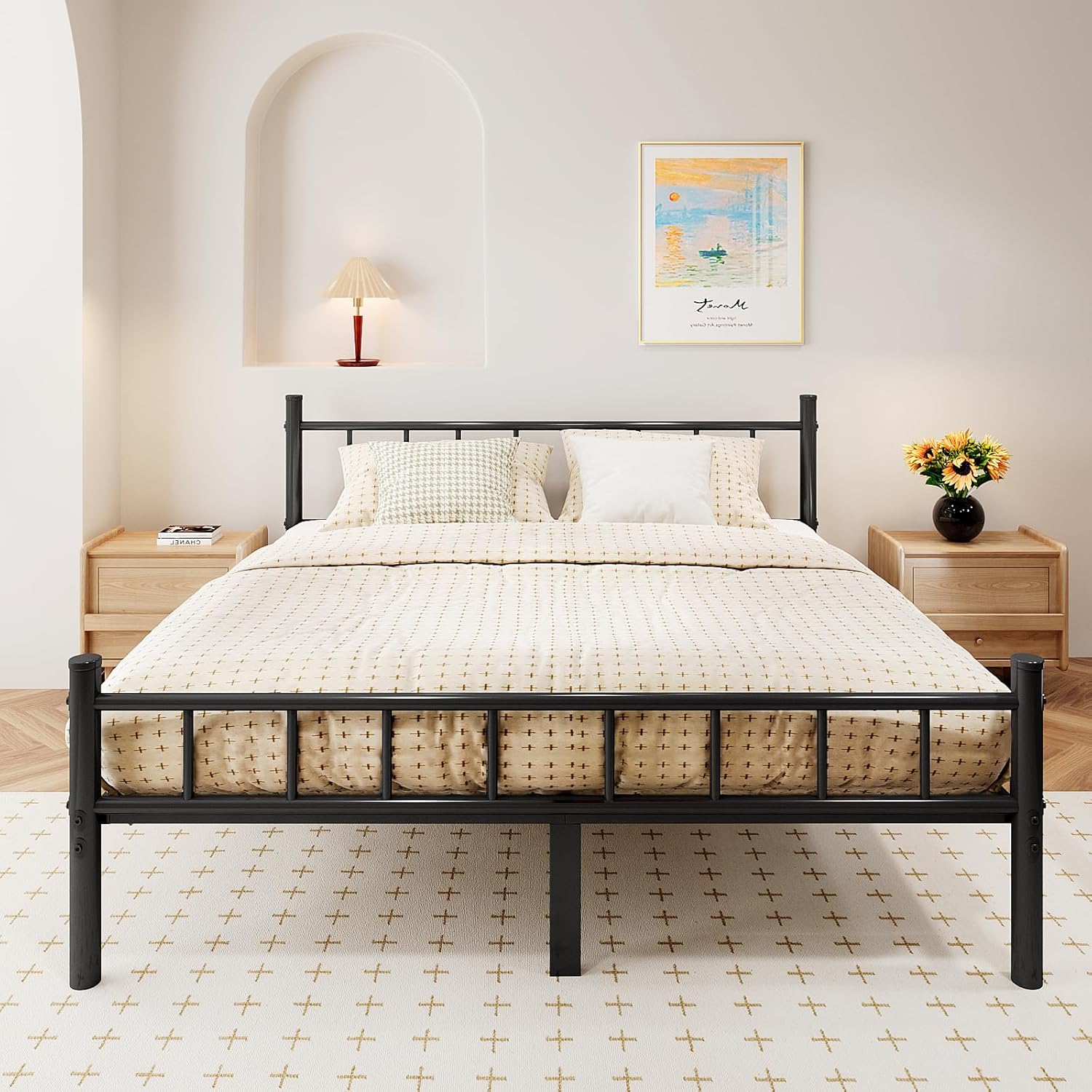 Sturdy Full Size Metal Bed Frame with Headboard & Footboard