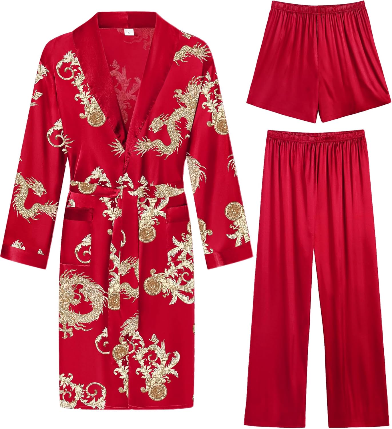 Luxurious Men's 3 Pcs Silk Satin Kimono Robe Set for Comfort