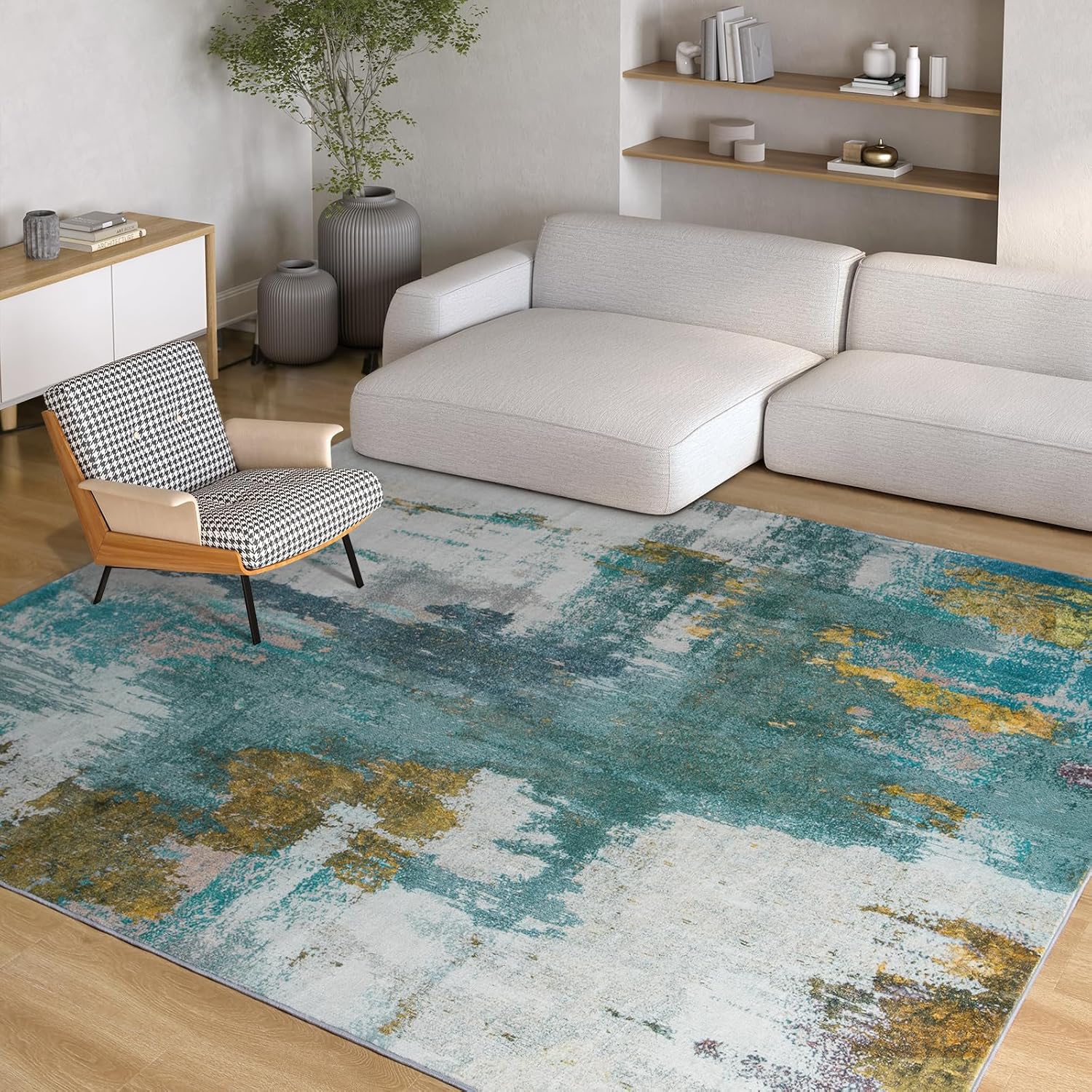 Kelarea 5x7 Blue Rugs for Living Room, Washable Non-Slip Carpet