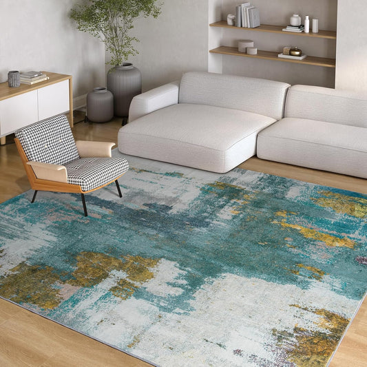 Kelarea 5x7 Blue Rugs for Living Room, Washable Non-Slip Carpet