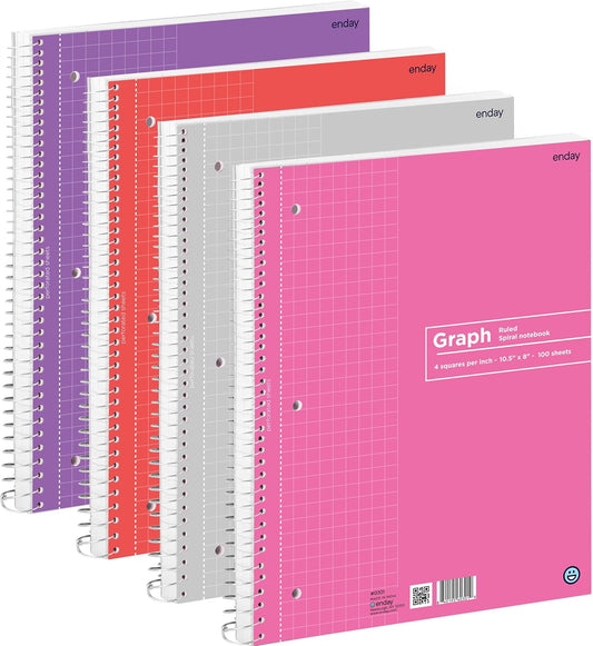 Enday Graph Paper Notebooks - Quad Ruled, 4-Pack