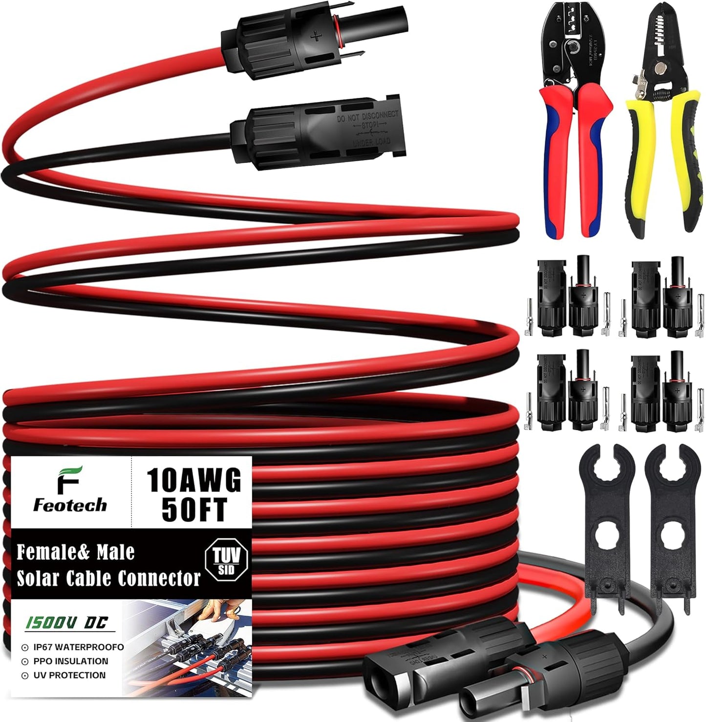 Twin Wire 50FT Solar Extension Cable - 10AWG for RV Boat