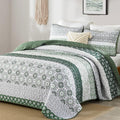 Green Quilt Set Queen Size Boho Striped Patchwork Quilt Set
