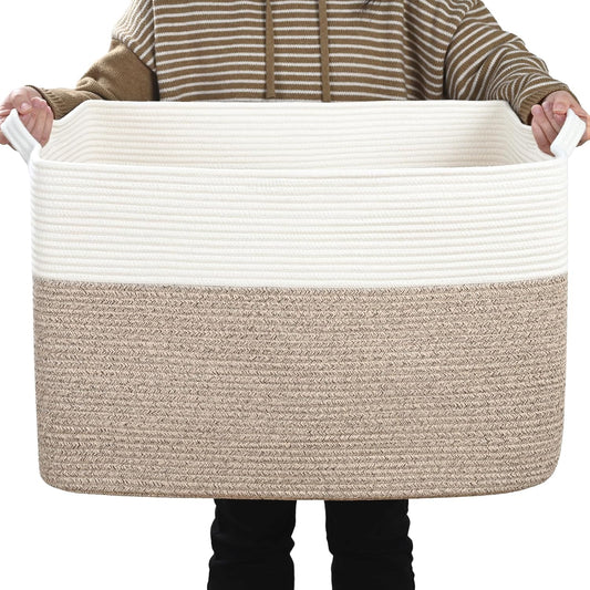 Large Blanket Basket for Organizing - 100L Cotton Rope Storage