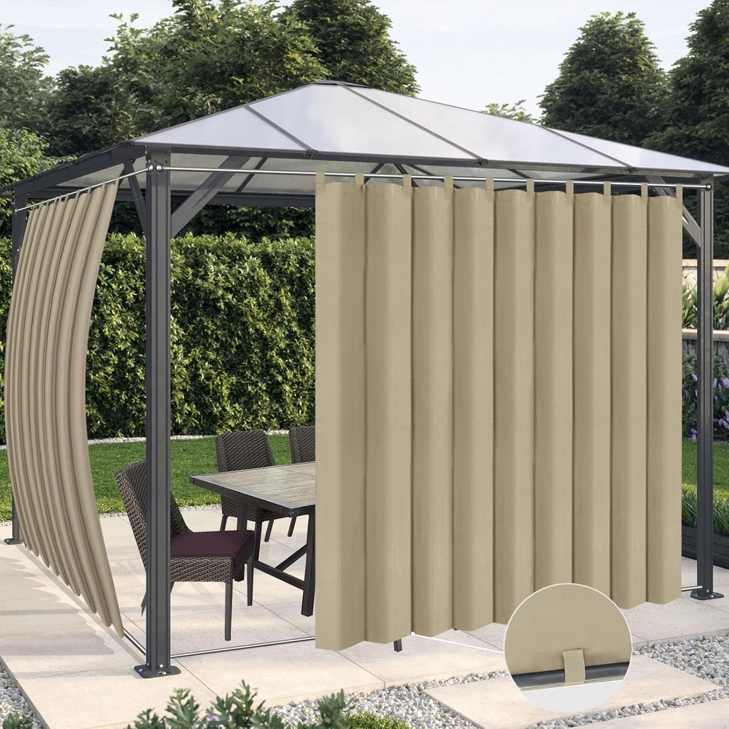 Waterproof Outdoor Curtains for Patio - Windproof Tab Top Panels