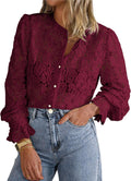 Women's Lace Blouse Long Sleeve Button Up - Soft Texture Fit
