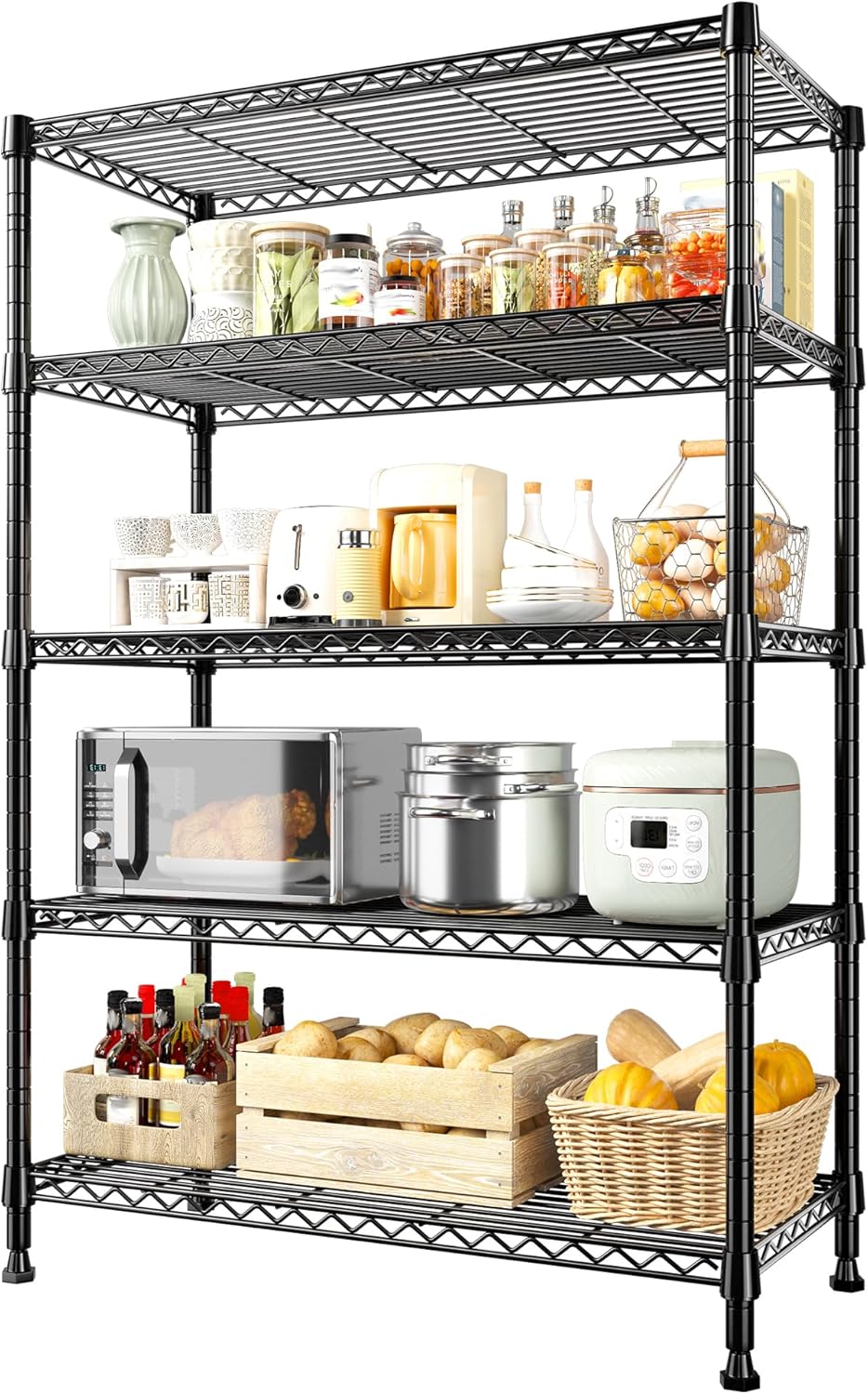 REIBII 5-Tier Wire Shelving Unit for Heavy Duty Storage Needs