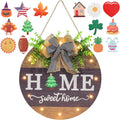 Interchangeable Welcome Sign for Front Door with 14 Changeable Icons