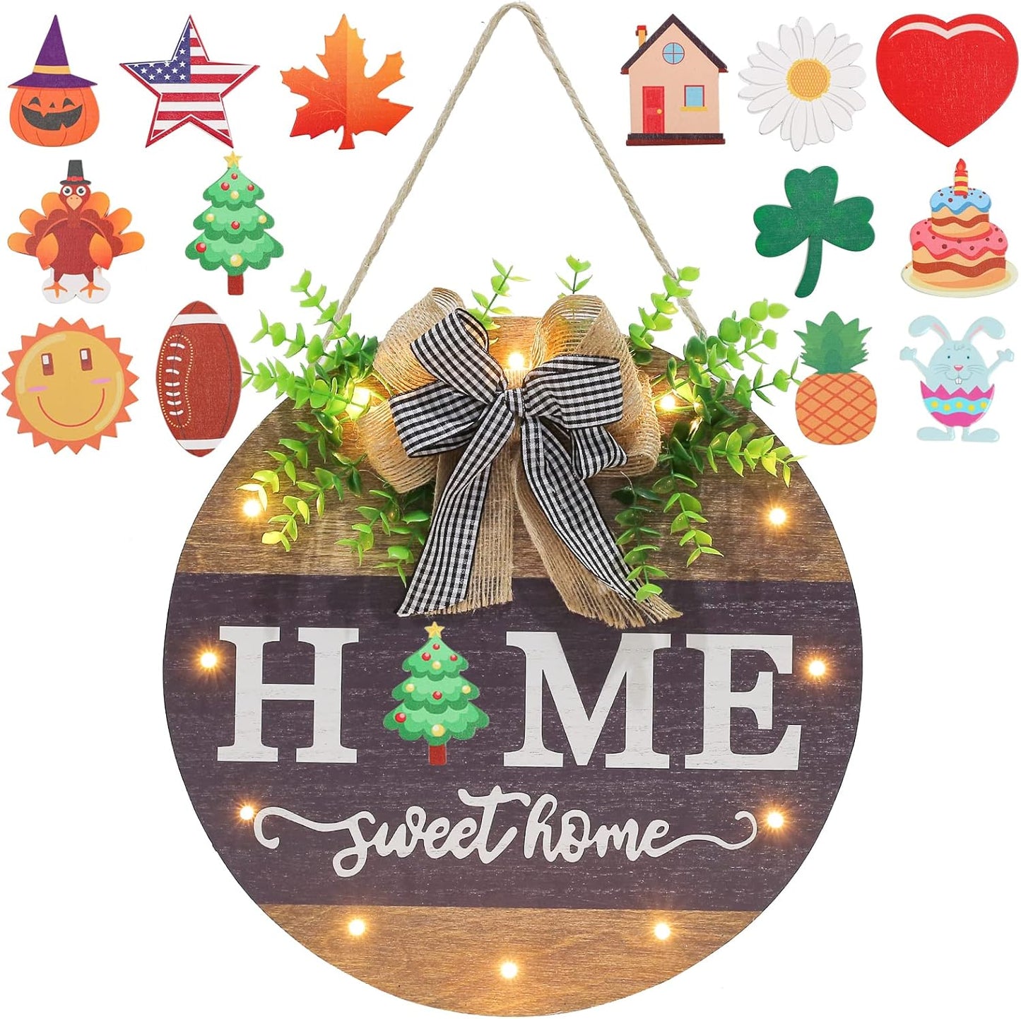 Interchangeable Welcome Sign for Front Door with 14 Icons