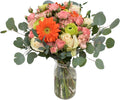 Veranja Orange Cream Coral Peach Green Bouquet with Vase - Fresh
