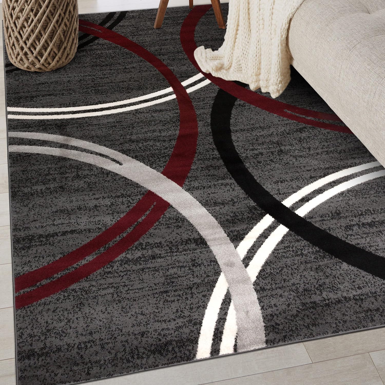 Rugshop Modern Wavy Circles Design Non-Shedding Area Rug