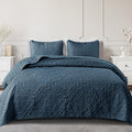 King Size Navy Blue Quilt Set with Pillow Shams - Lightweight