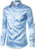 Men's Jacquard Satin Dress Shirt - Luxury Floral Shine