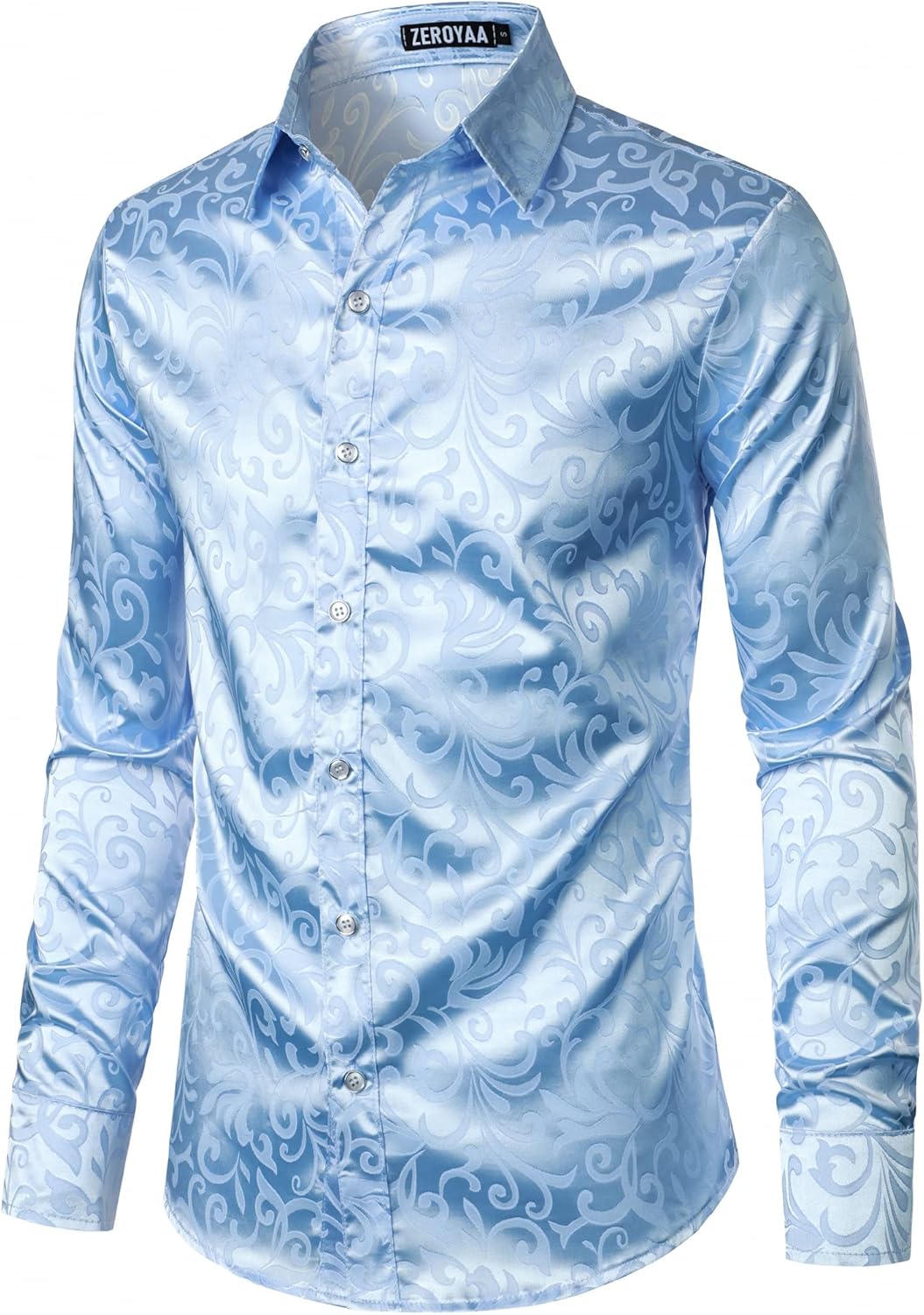 ZEROYAA Men's Luxury Jacquard Long Sleeve Dress Shirt for Events