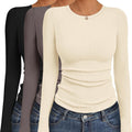 Ekouaer Women's Long Sleeve Tops 3-Pack - Ribbed Stretch Base Layers